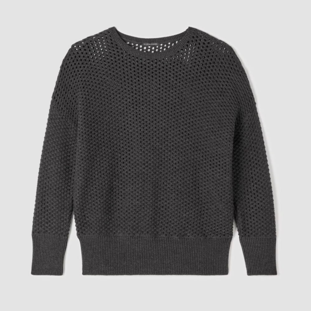 Eileen Fisher Merino Crew Neck Top Regenerative Charcoal Grey Large New W/ Tag